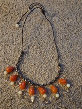 WORN ONCE Handcrafted Orange Teardrop Beaded Necklace